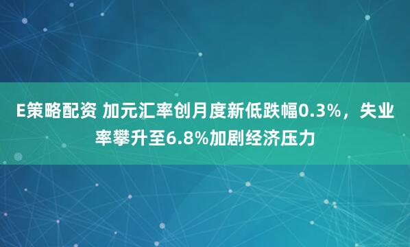 E策略配资 加元汇率创月度新低跌幅0.3%，失业率攀升至6.8%加剧经济压力